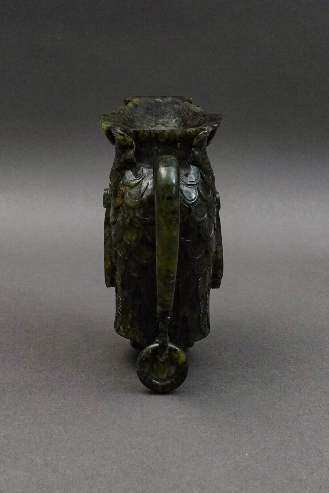 Chinese Carved Spinach Jade Carved Small Handled Pitcher