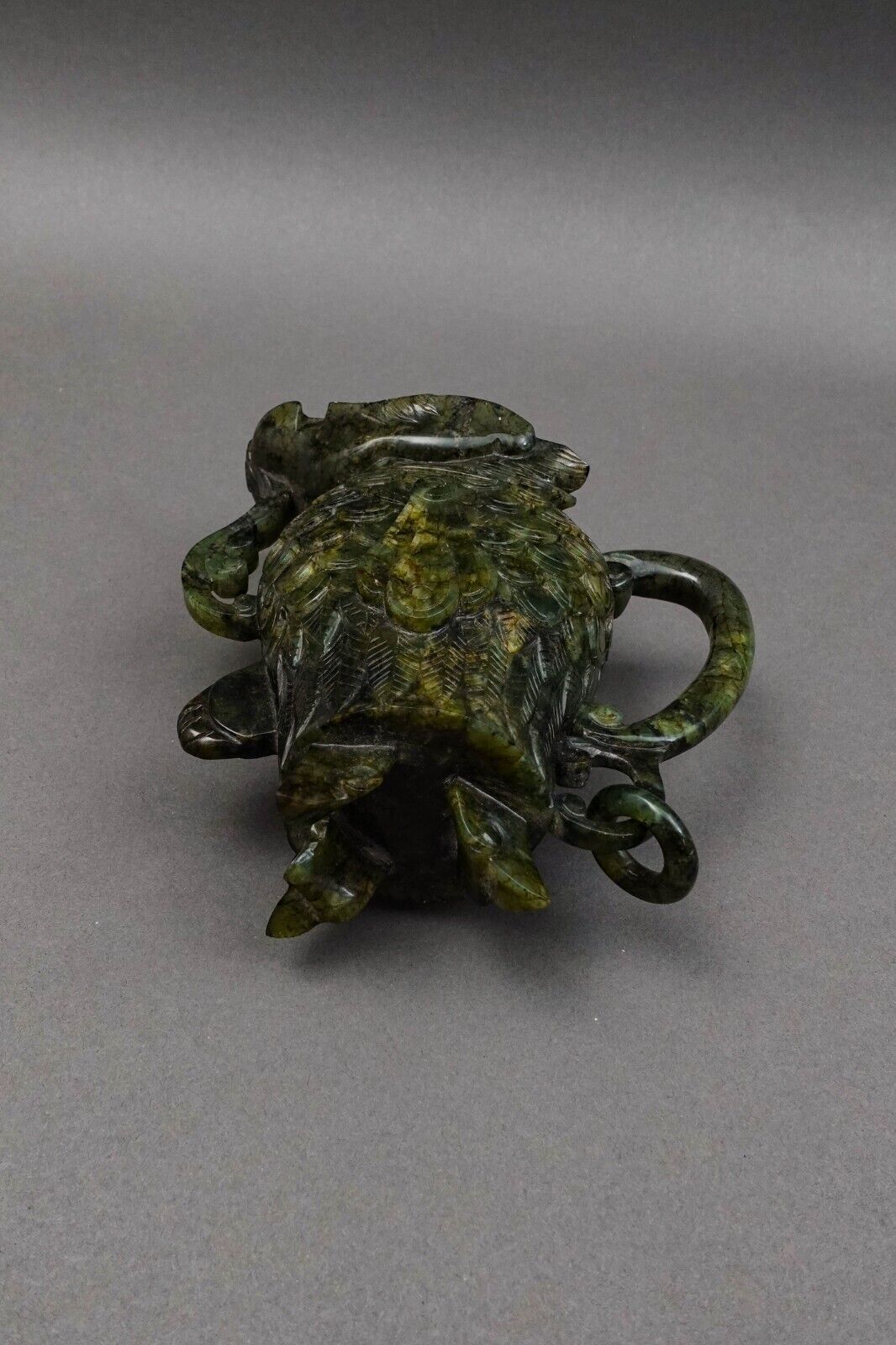 Chinese Carved Spinach Jade Carved Small Handled Pitcher