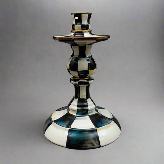 MacKenzie Childs Courtly Check Enamel Candlestick Candle Holder