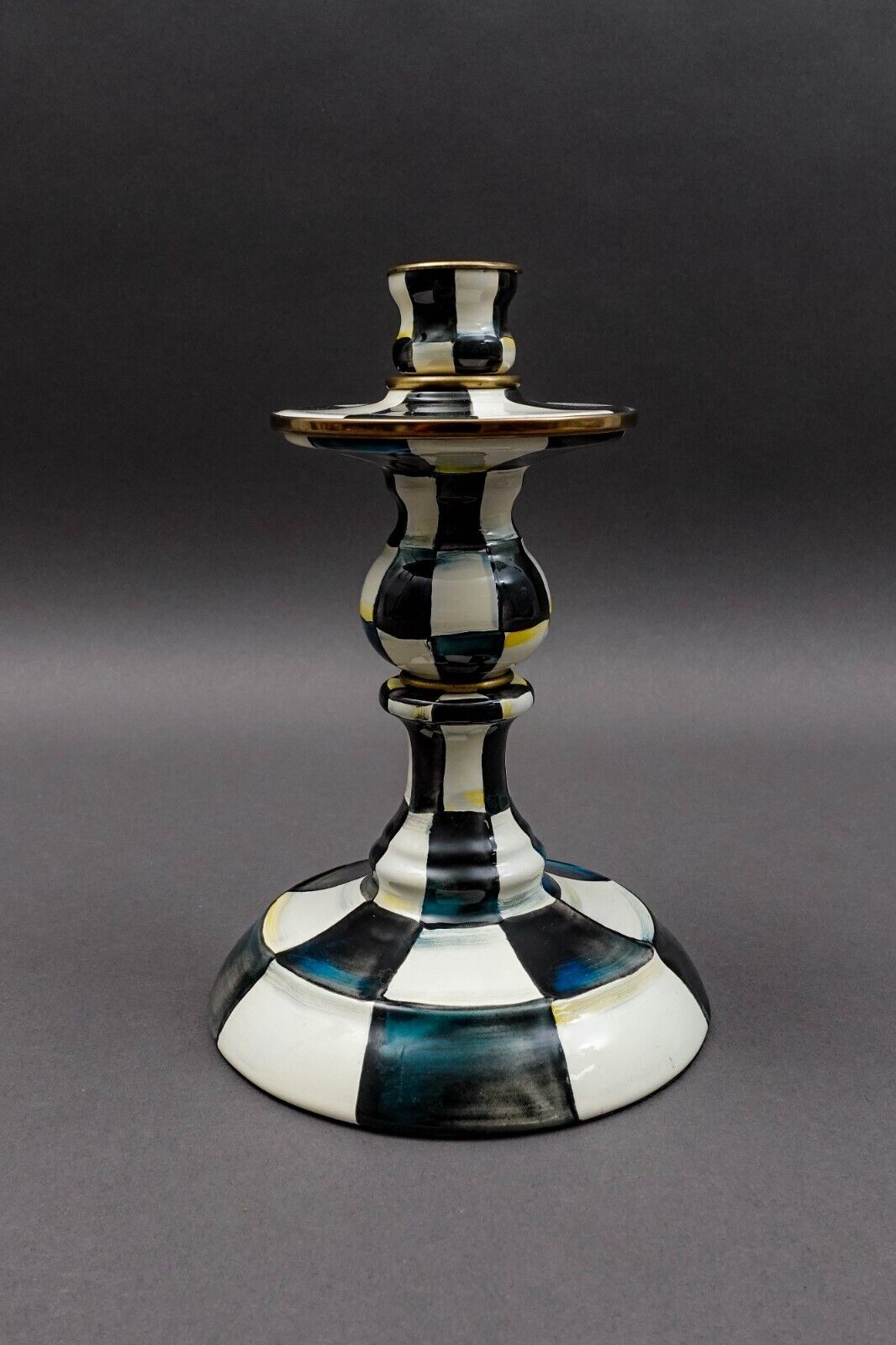 MacKenzie Childs Courtly Check Enamel Candlestick Candle Holder