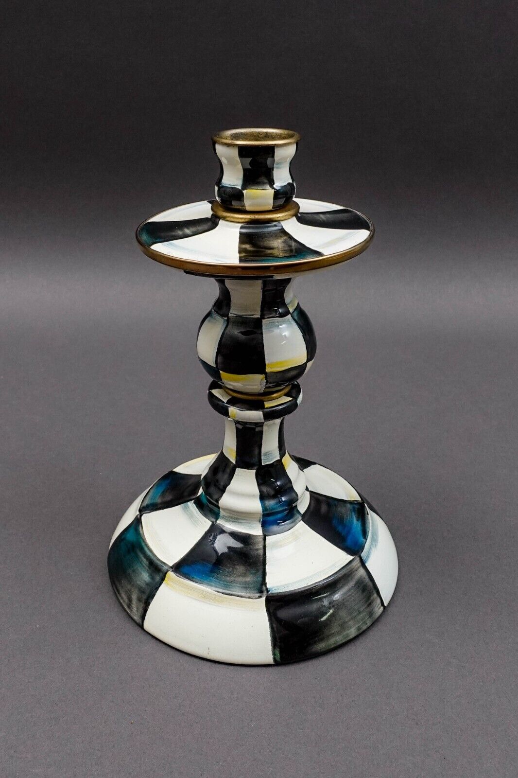MacKenzie Childs Courtly Check Enamel Candlestick Candle Holder