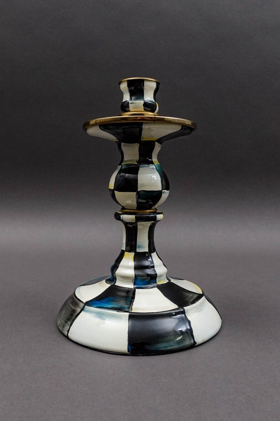 MacKenzie Childs Courtly Check Enamel Candlestick Candle Holder