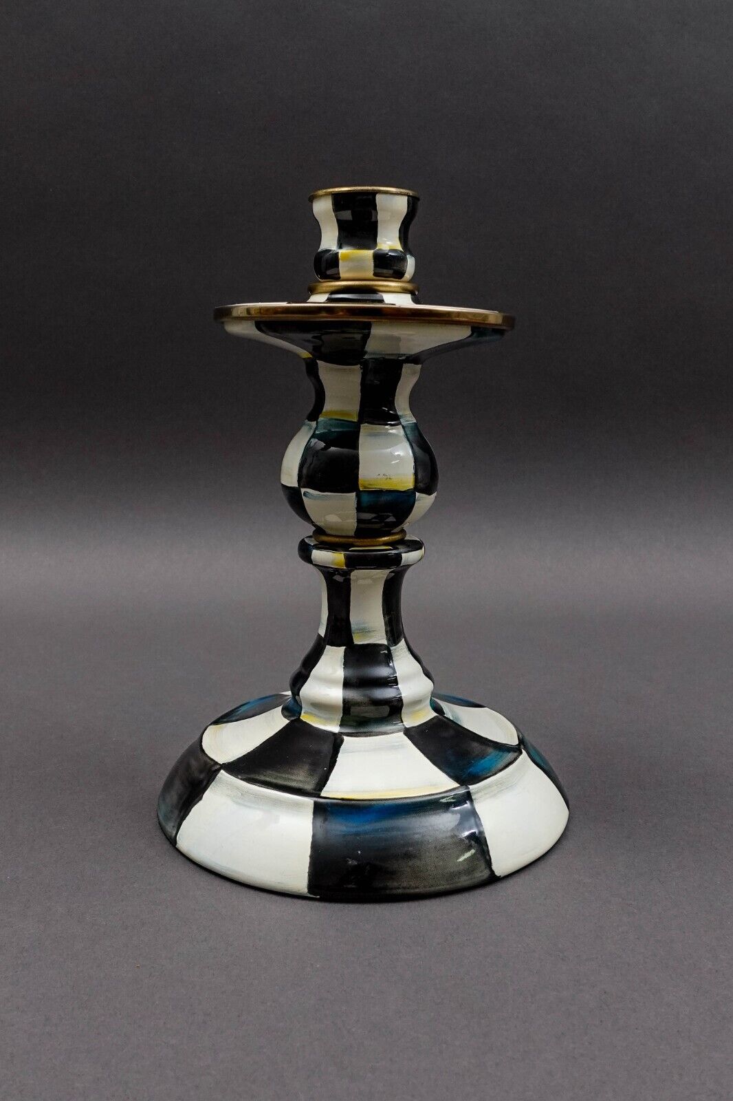 MacKenzie Childs Courtly Check Enamel Candlestick Candle Holder