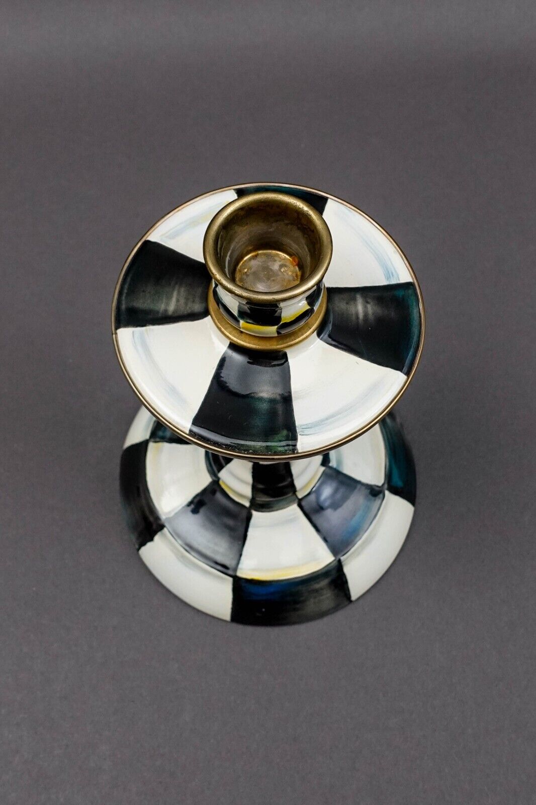 MacKenzie Childs Courtly Check Enamel Candlestick Candle Holder