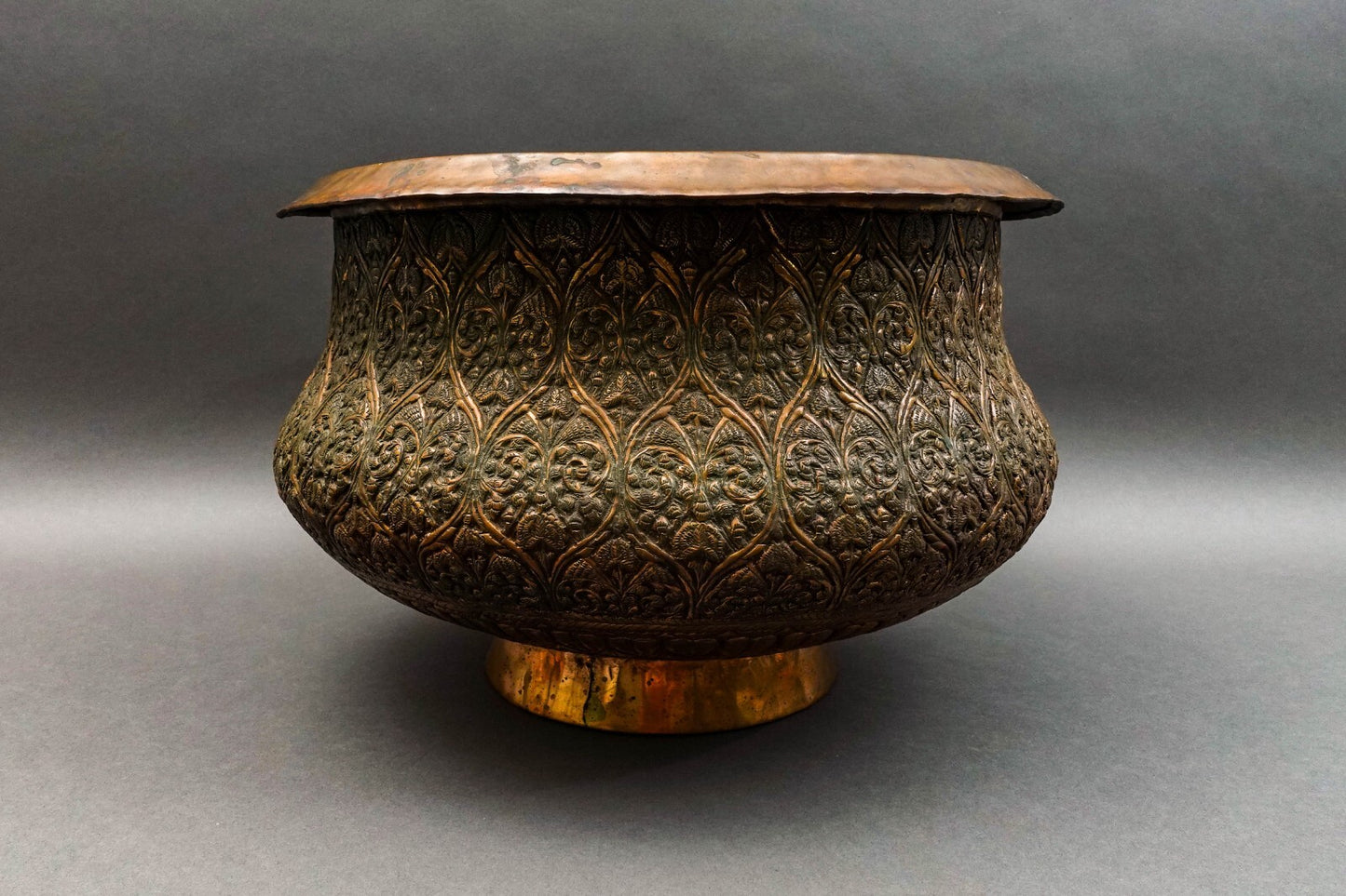 Antique Islamic Persian Middle Eastern Large Engraved Copper Bowl Pot 15 3/4"