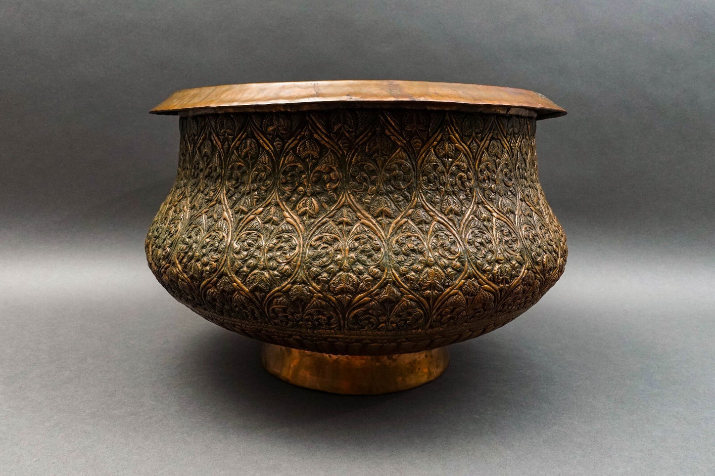 Antique Islamic Persian Middle Eastern Large Engraved Copper Bowl Pot 15 3/4"