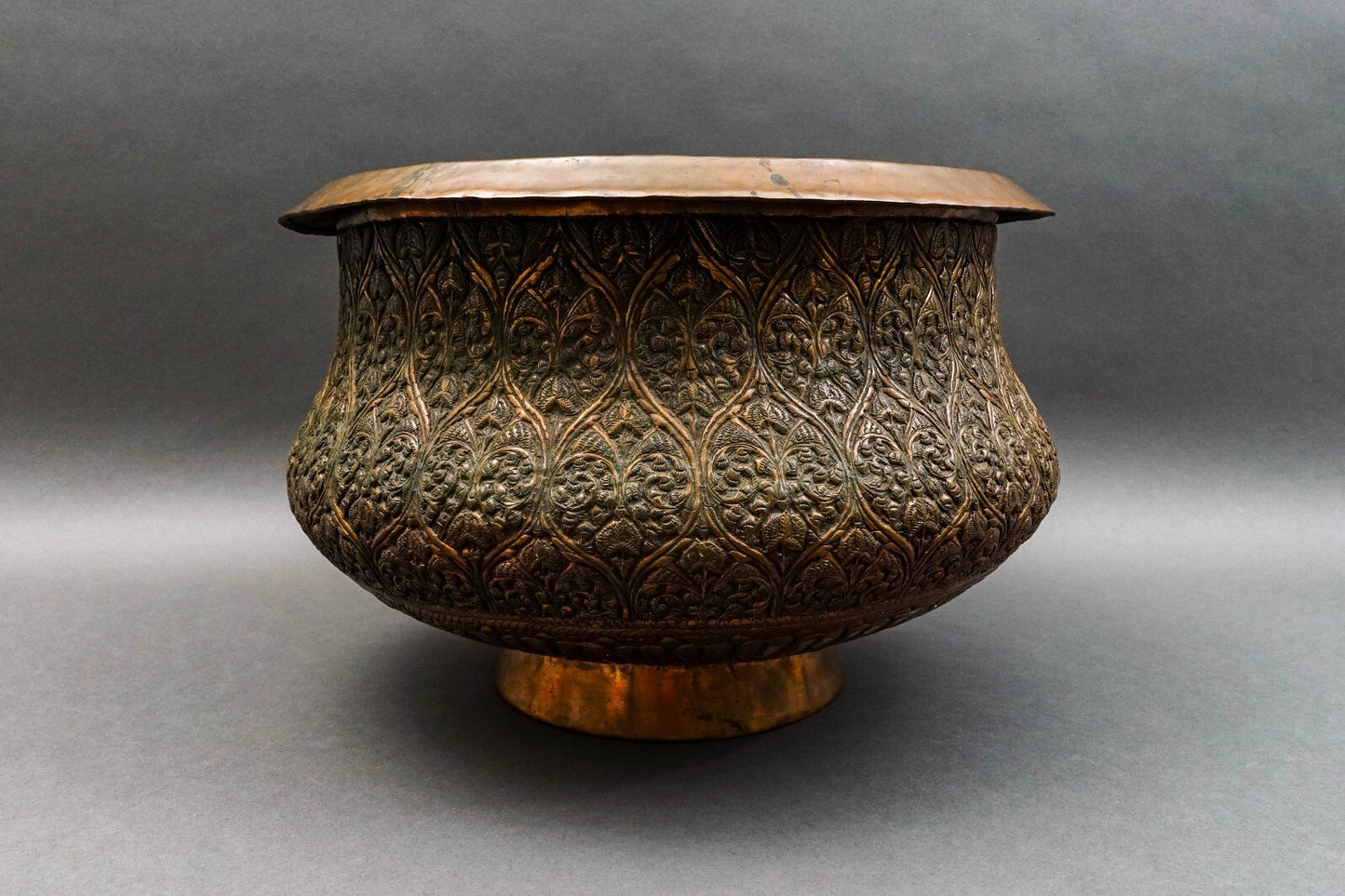 Antique Islamic Persian Middle Eastern Large Engraved Copper Bowl Pot 15 3/4"