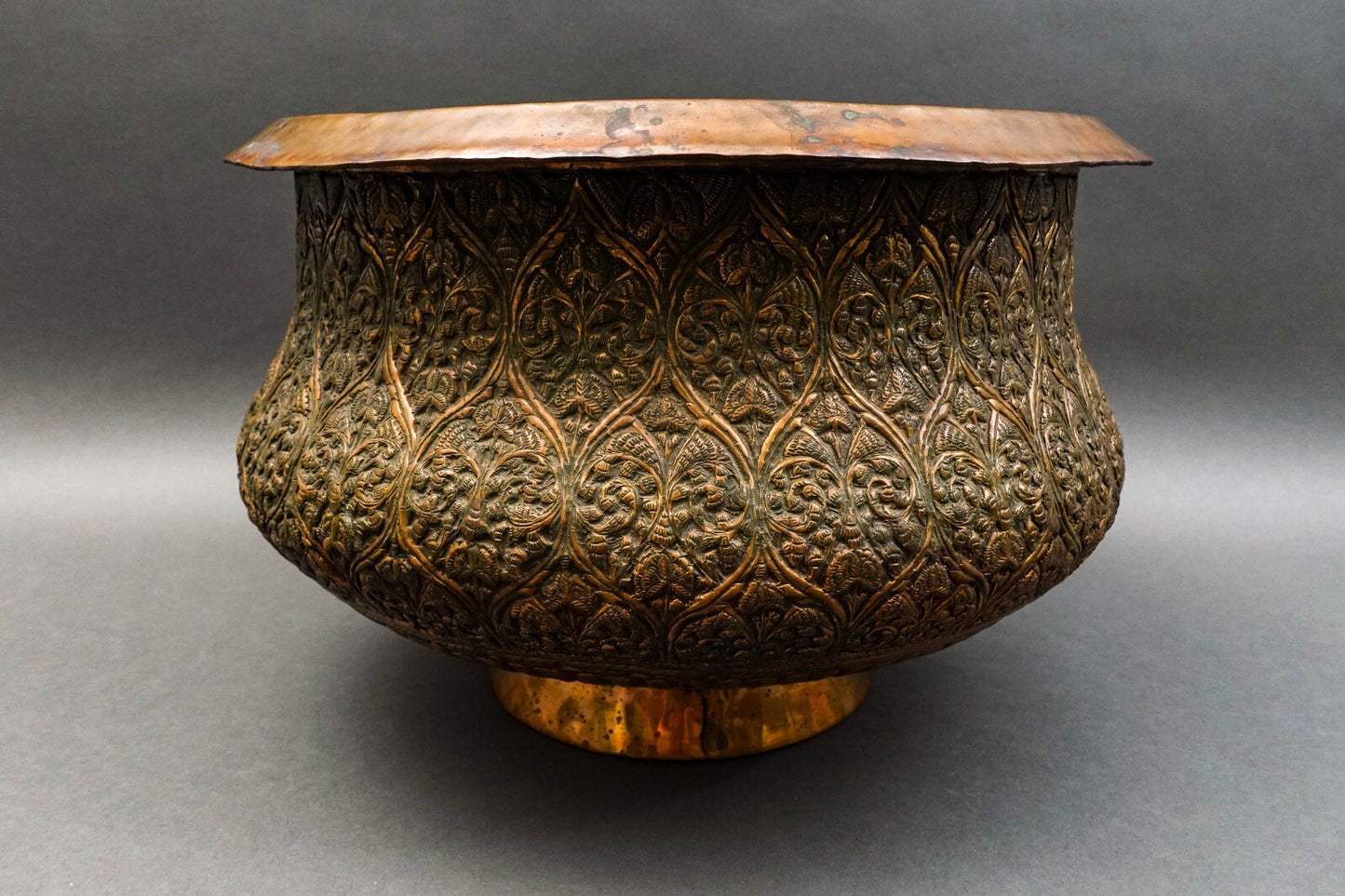 Antique Islamic Persian Middle Eastern Large Engraved Copper Bowl Pot 15 3/4"