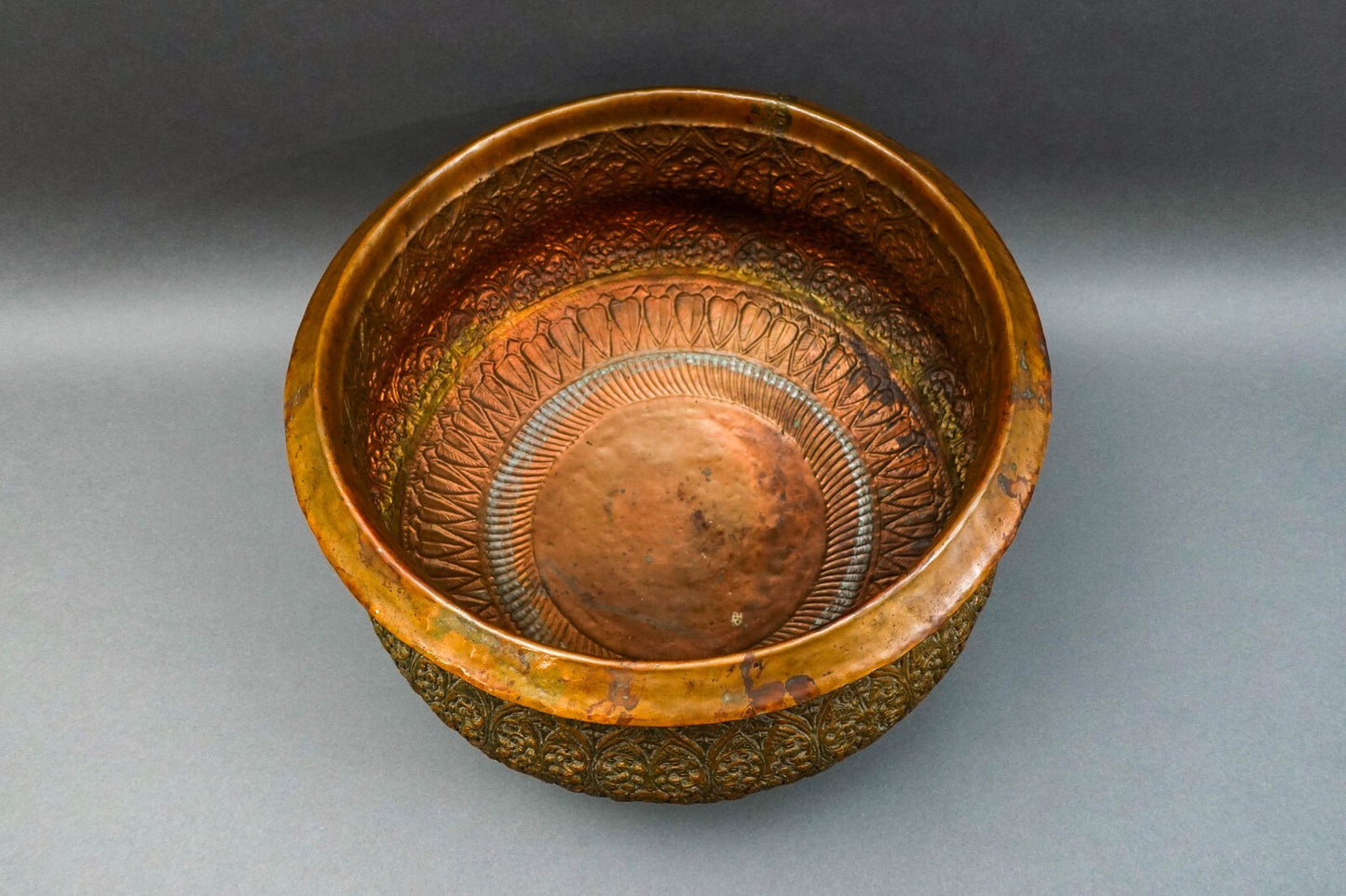 Antique Islamic Persian Middle Eastern Large Engraved Copper Bowl Pot 15 3/4"