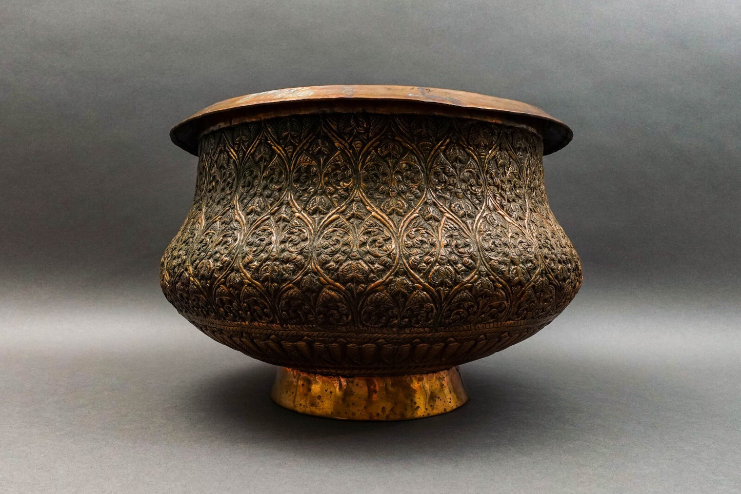 Antique Islamic Persian Middle Eastern Large Engraved Copper Bowl Pot 15 3/4"