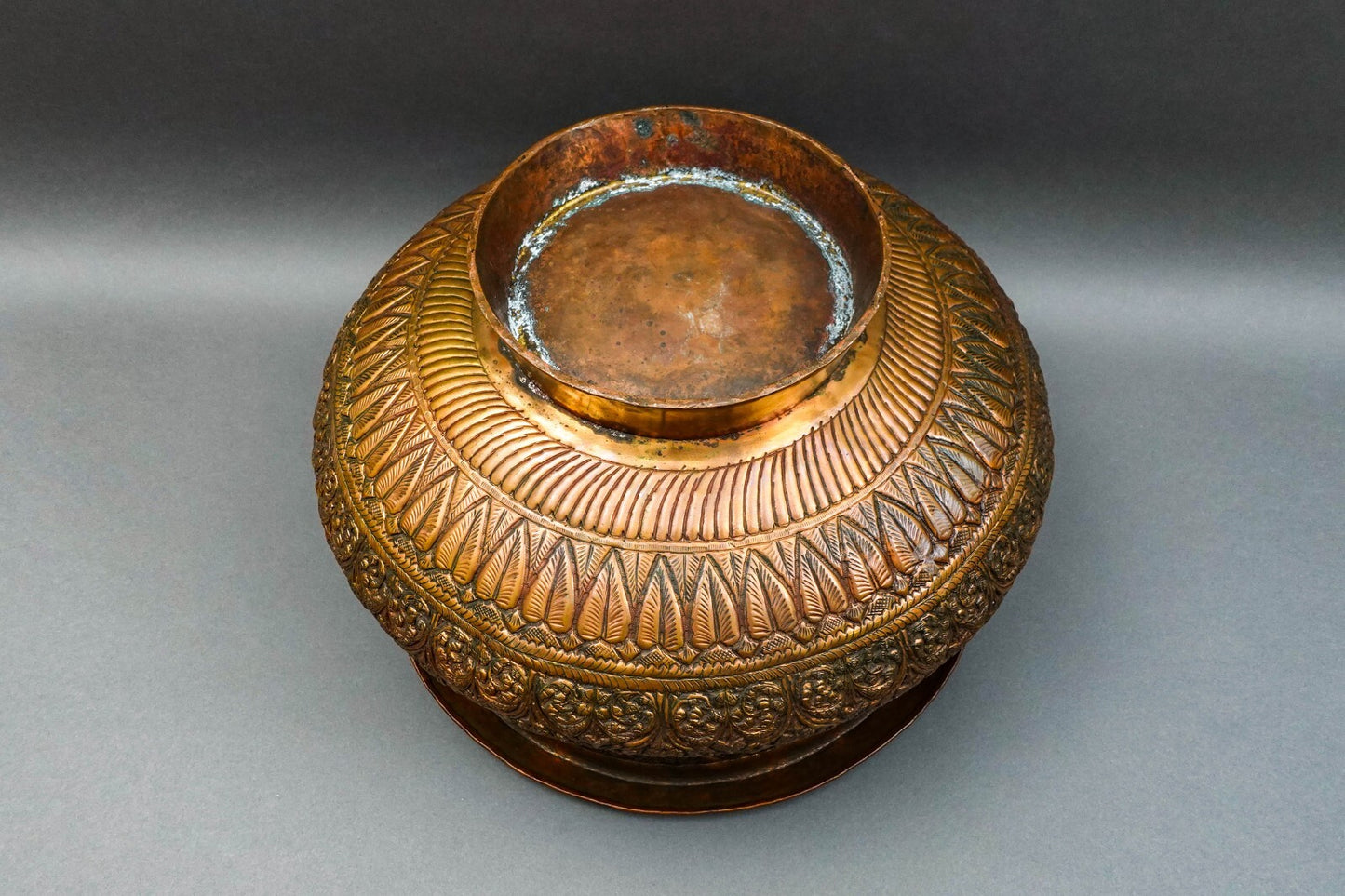 Antique Islamic Persian Middle Eastern Large Engraved Copper Bowl Pot 15 3/4"