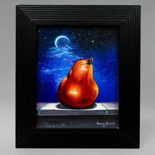 Ricardo Gonzalez 1991 Pear In Moonlight Framed Acrylic On Canvas Painting