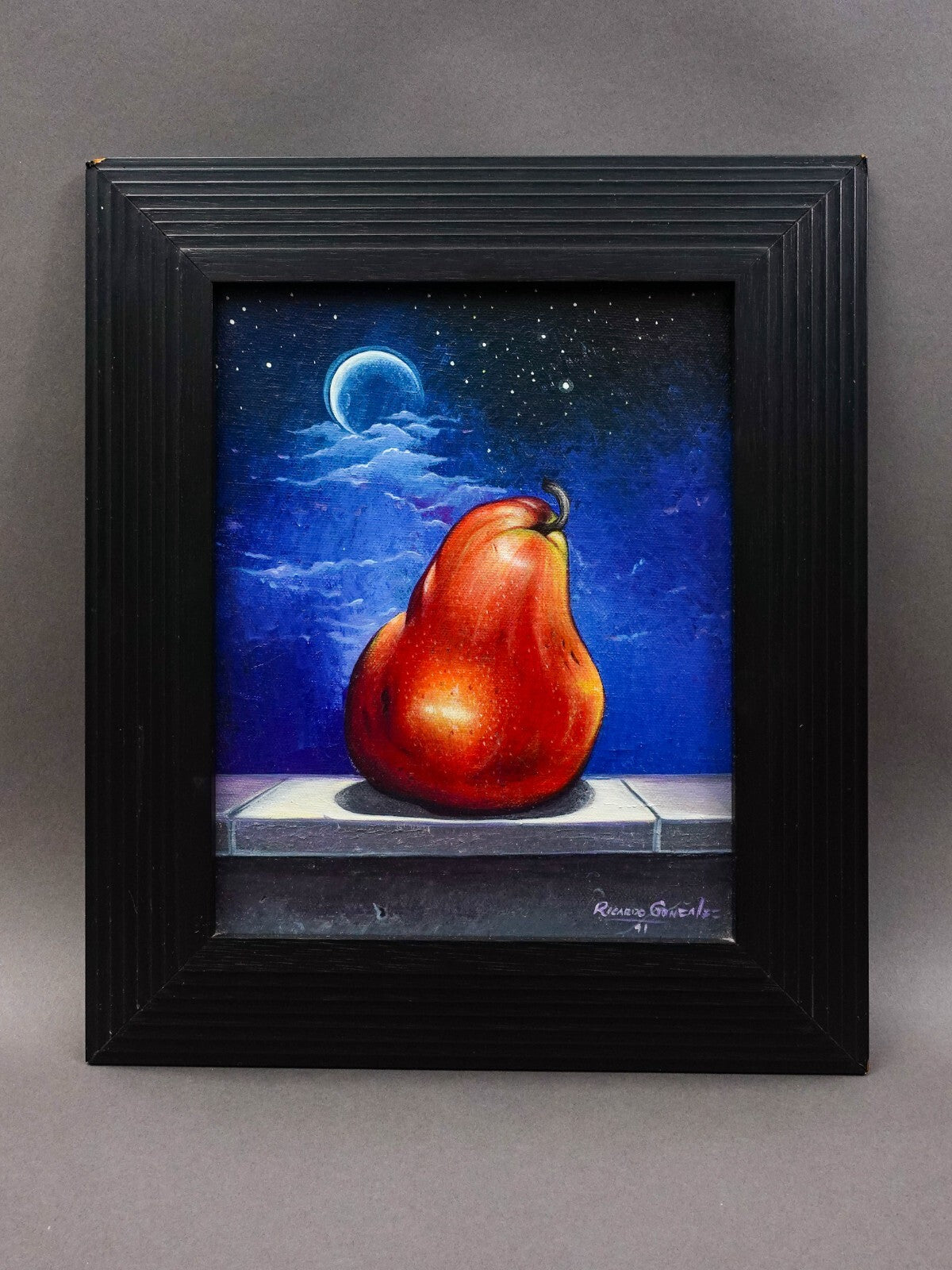 Ricardo Gonzalez 1991 Pear In Moonlight Framed Acrylic On Canvas Painting