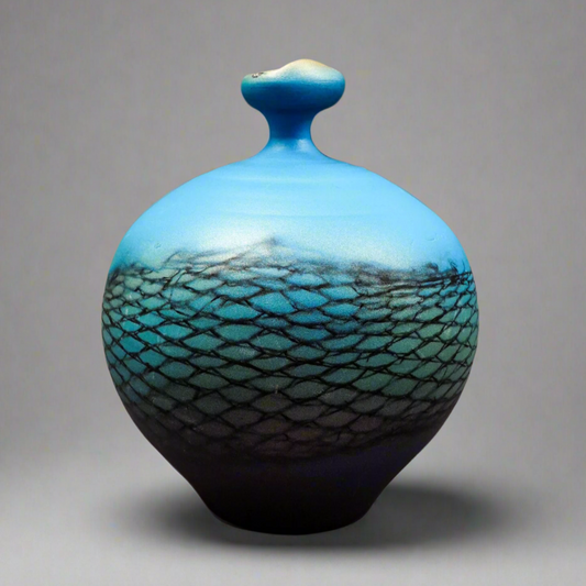 Tom Krueger 2005 Signed Air Brushed Raku Studio Pottery Vase 7"