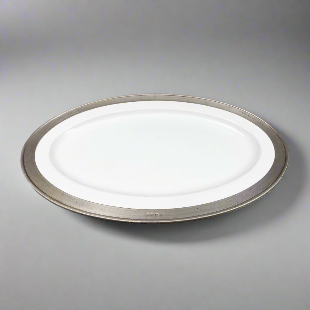 Match Italy Convivio White Porcelain Pewter Large Oval Serving Platter (Read)