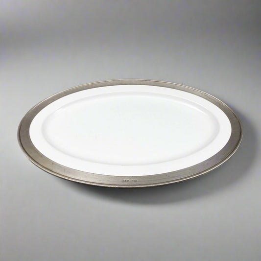 Match Italy Convivio White Porcelain Pewter Large Oval Serving Platter (Read)
