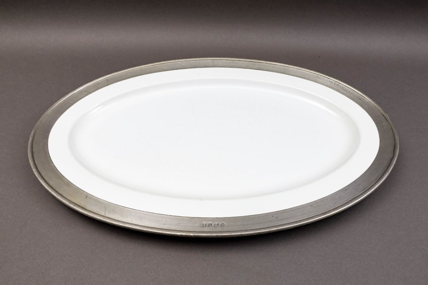 Match Italy Convivio White Porcelain Pewter Large Oval Serving Platter (Read)