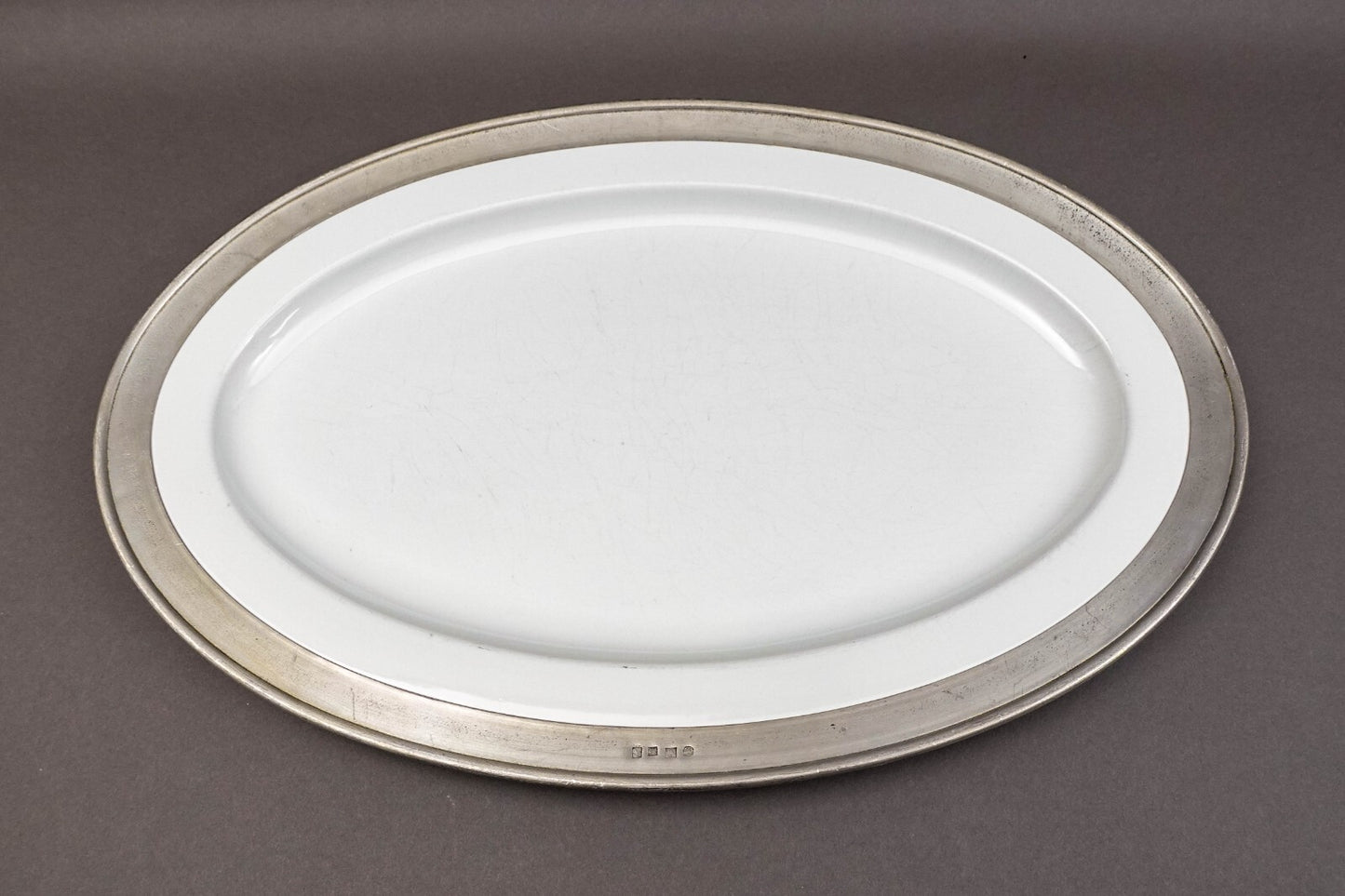 Match Italy Convivio White Porcelain Pewter Large Oval Serving Platter (Read)
