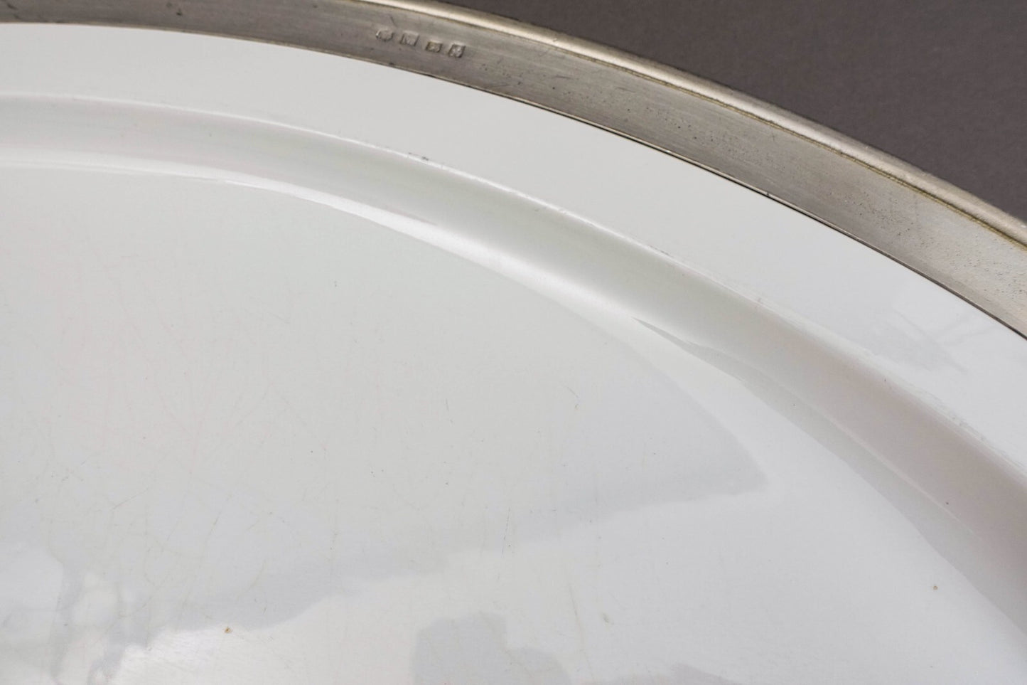Match Italy Convivio White Porcelain Pewter Large Oval Serving Platter (Read)