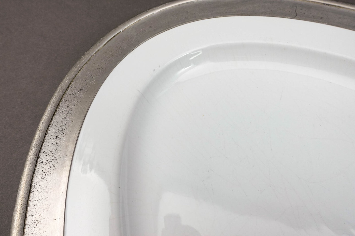 Match Italy Convivio White Porcelain Pewter Large Oval Serving Platter (Read)