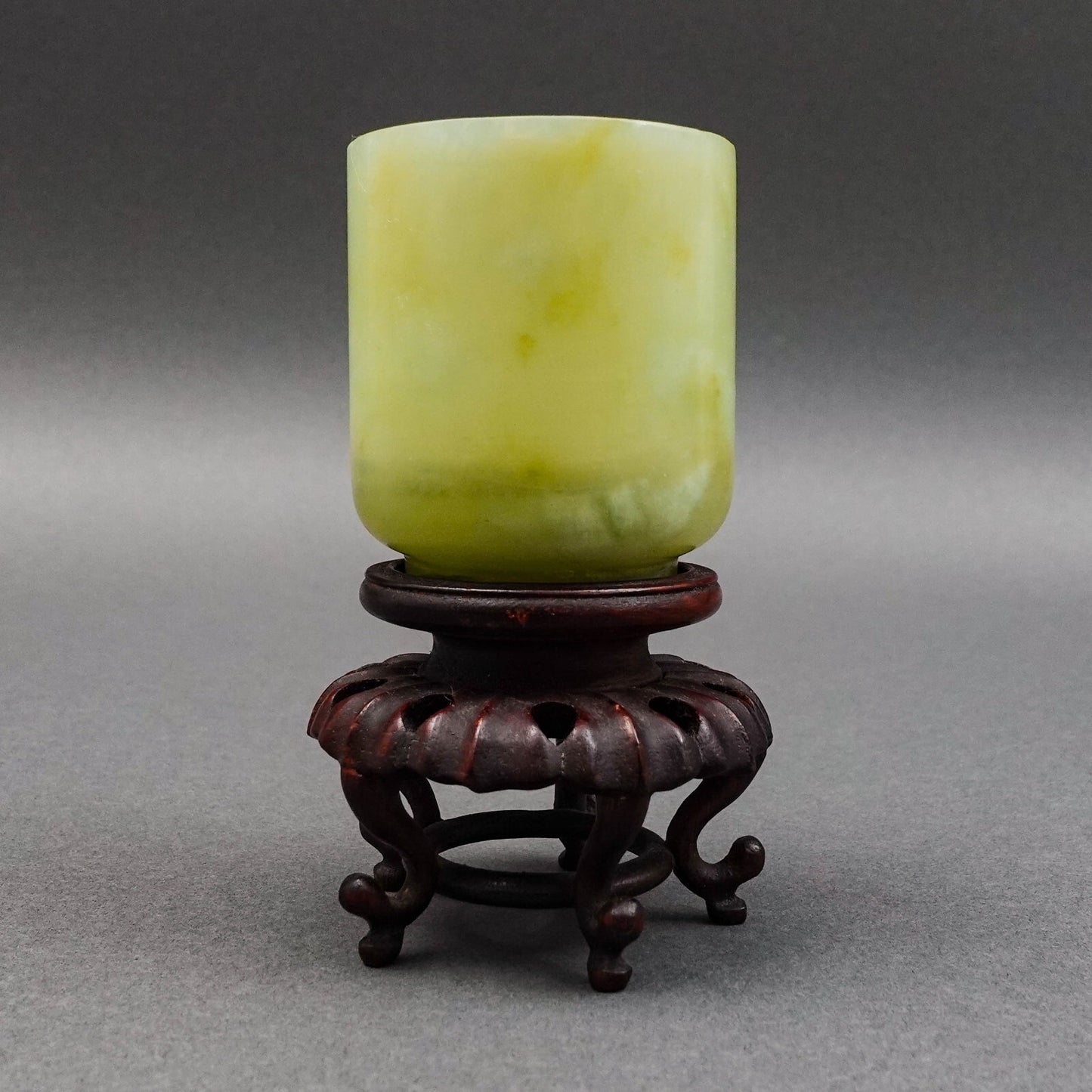 Chinese Carved Jade Cup On Wooden Stand