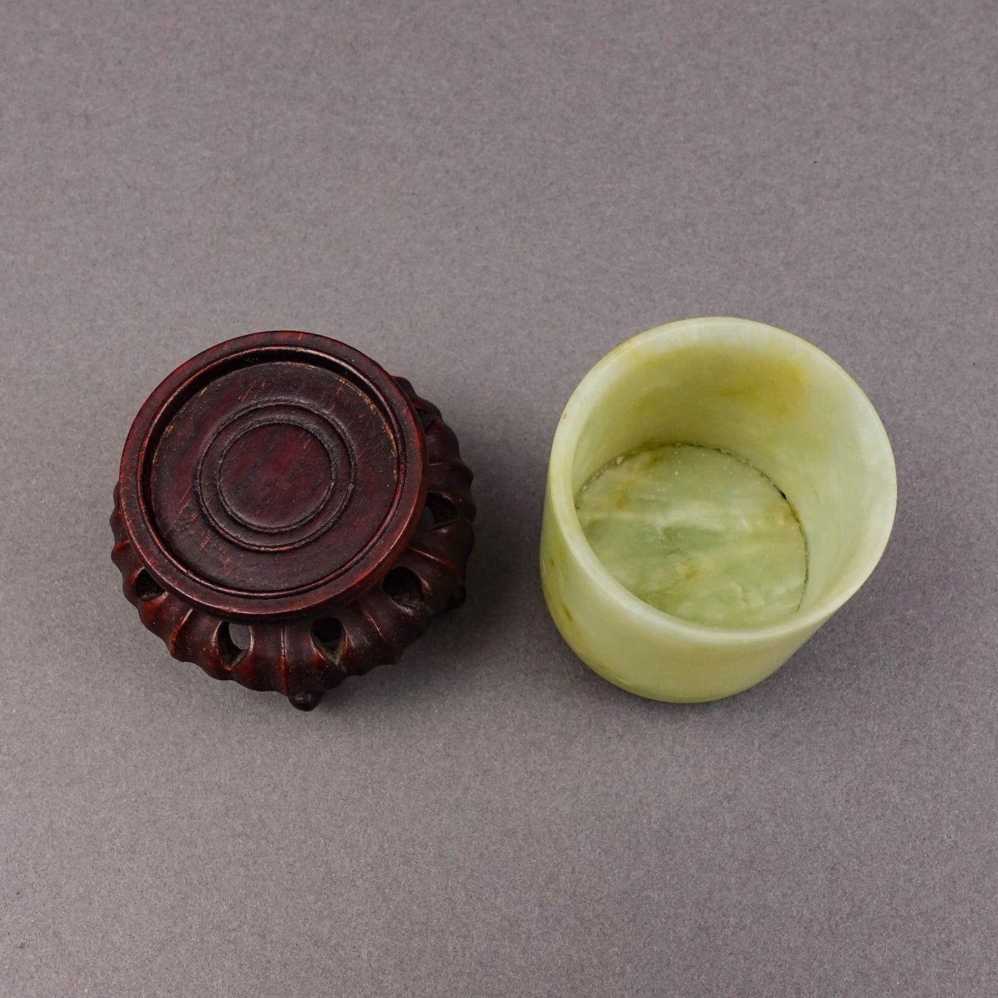 Chinese Carved Jade Cup On Wooden Stand