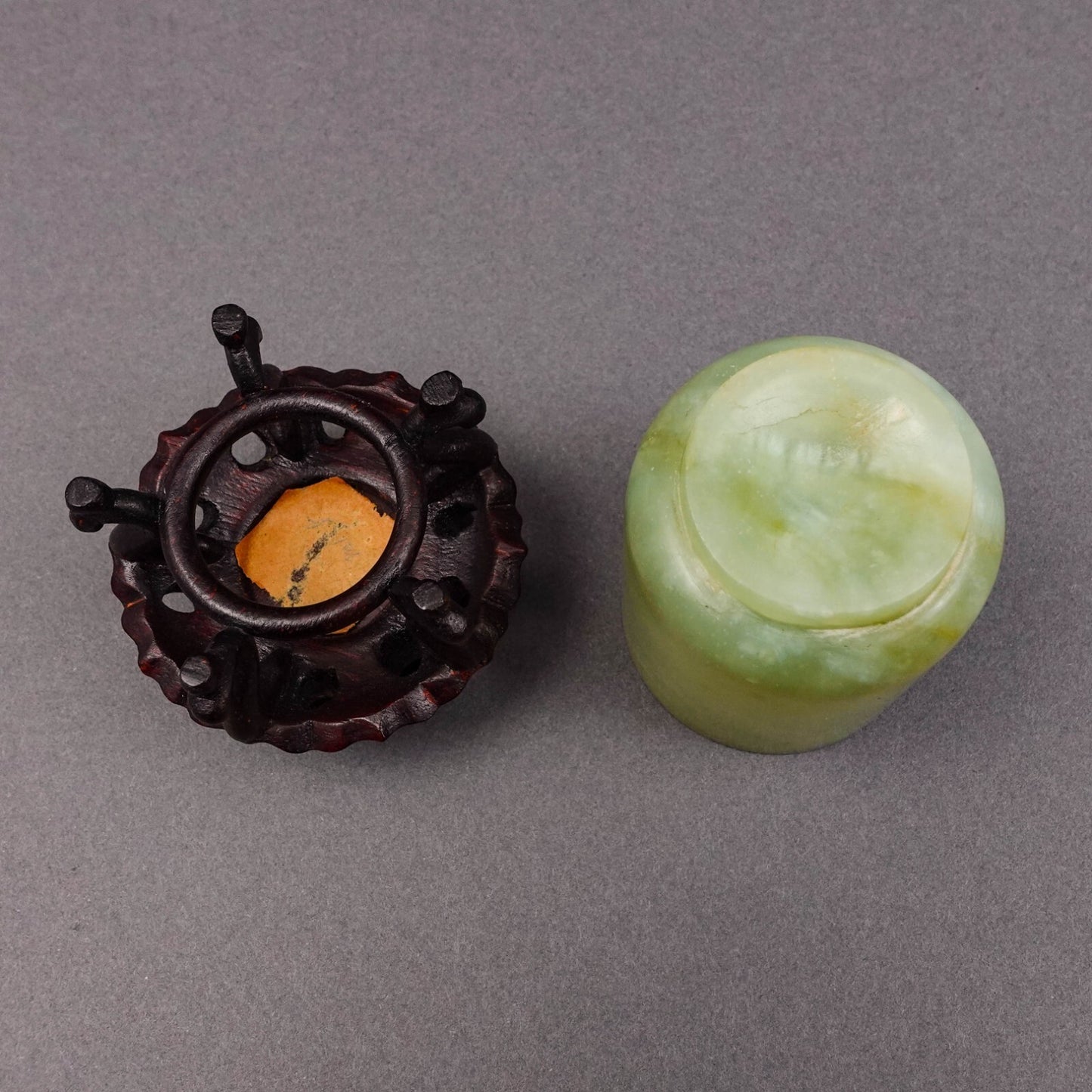 Chinese Carved Jade Cup On Wooden Stand