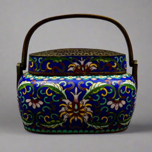 Chinese Cloisonne  Enameled  Lotus Design Hand Warmer