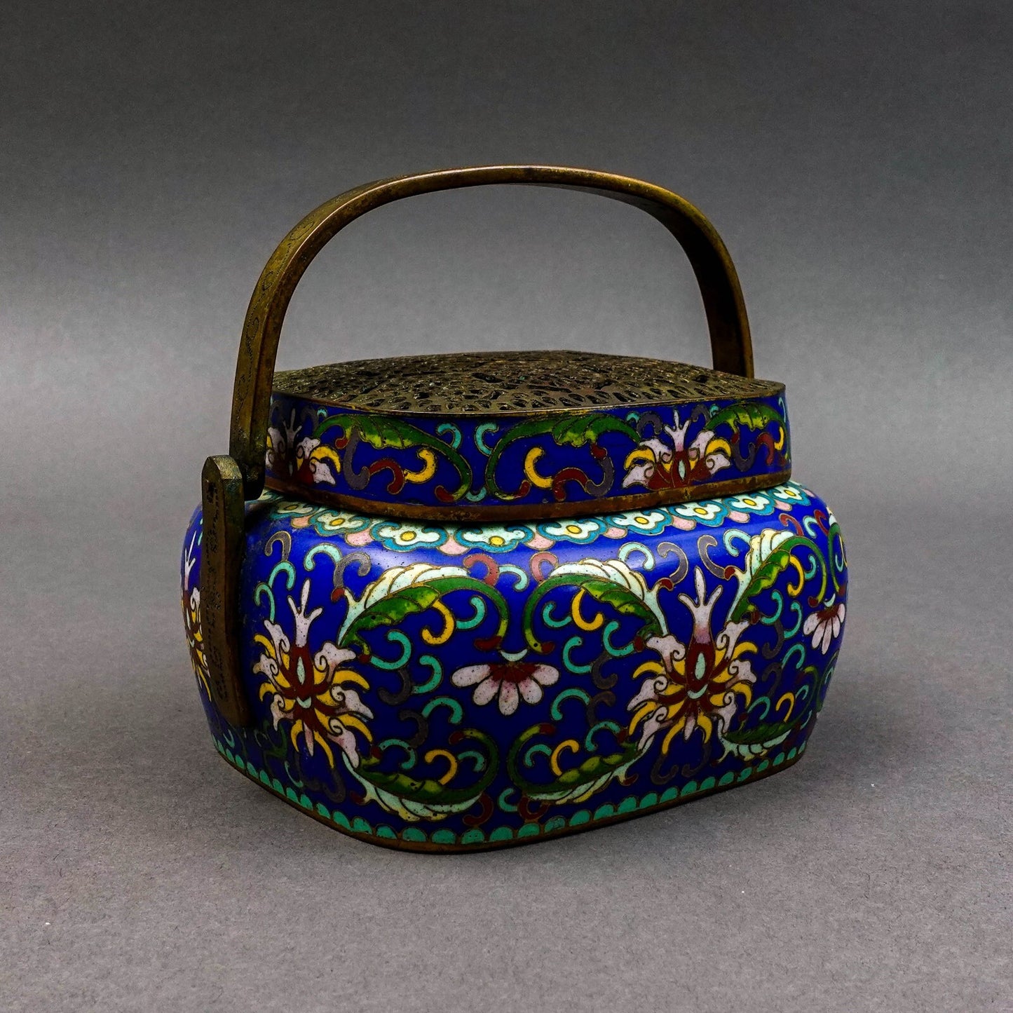 Chinese Cloisonne  Enameled  Lotus Design Hand Warmer