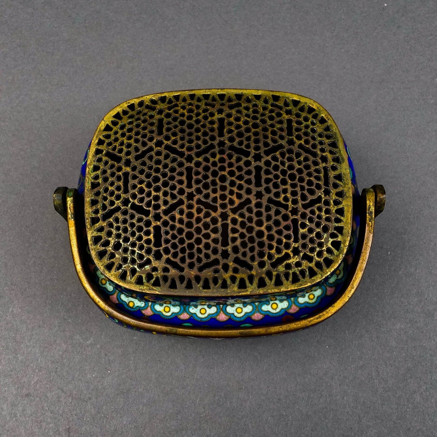 Chinese Cloisonne  Enameled  Lotus Design Hand Warmer