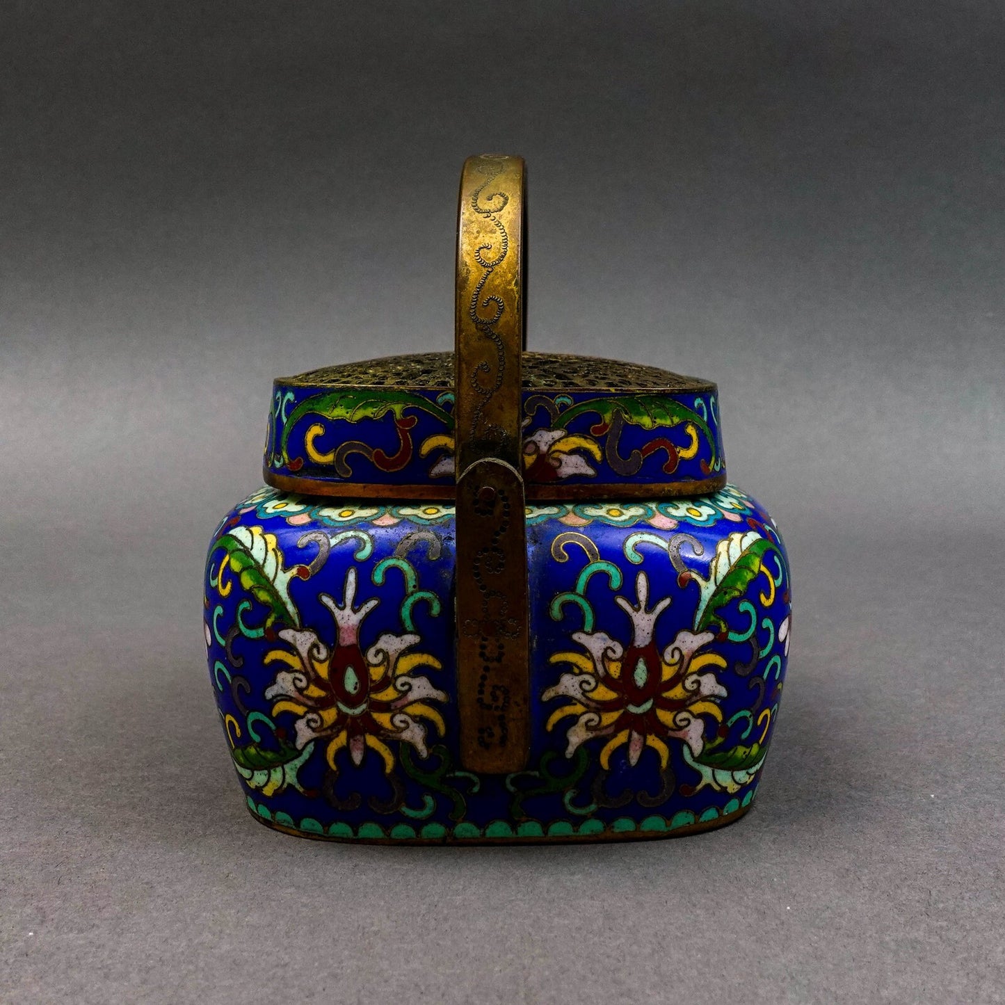 Chinese Cloisonne  Enameled  Lotus Design Hand Warmer