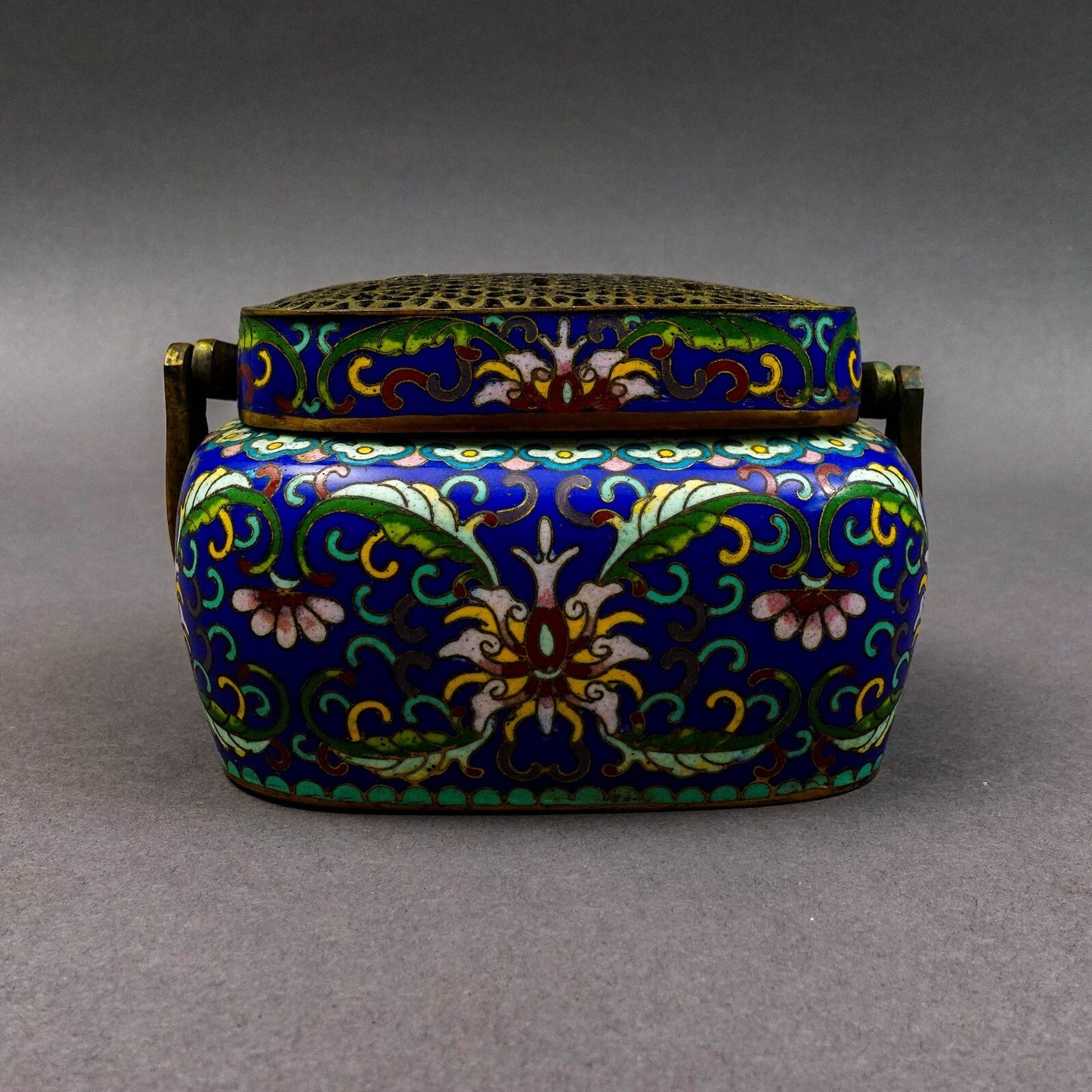 Chinese Cloisonne  Enameled  Lotus Design Hand Warmer