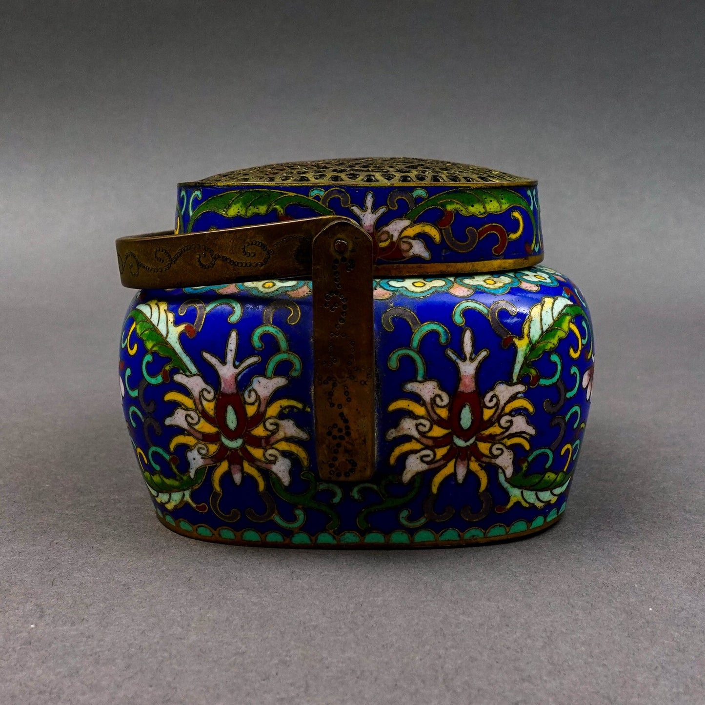 Chinese Cloisonne  Enameled  Lotus Design Hand Warmer