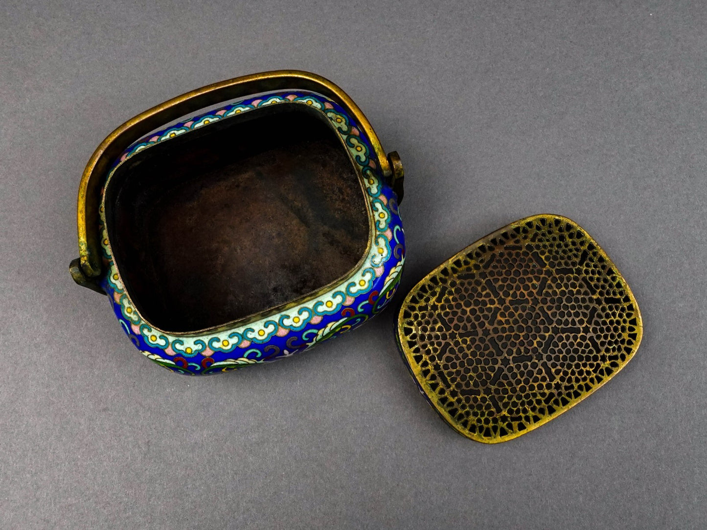 Chinese Cloisonne  Enameled  Lotus Design Hand Warmer
