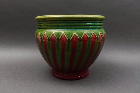 Weller Antique Green Red Blended Majolica Art Pottery Jardiniere Pot Planter