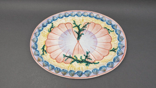 Vietri Italy Acquarello Shell Relief Pottery Large 19 3/8" Oval Serving Platter