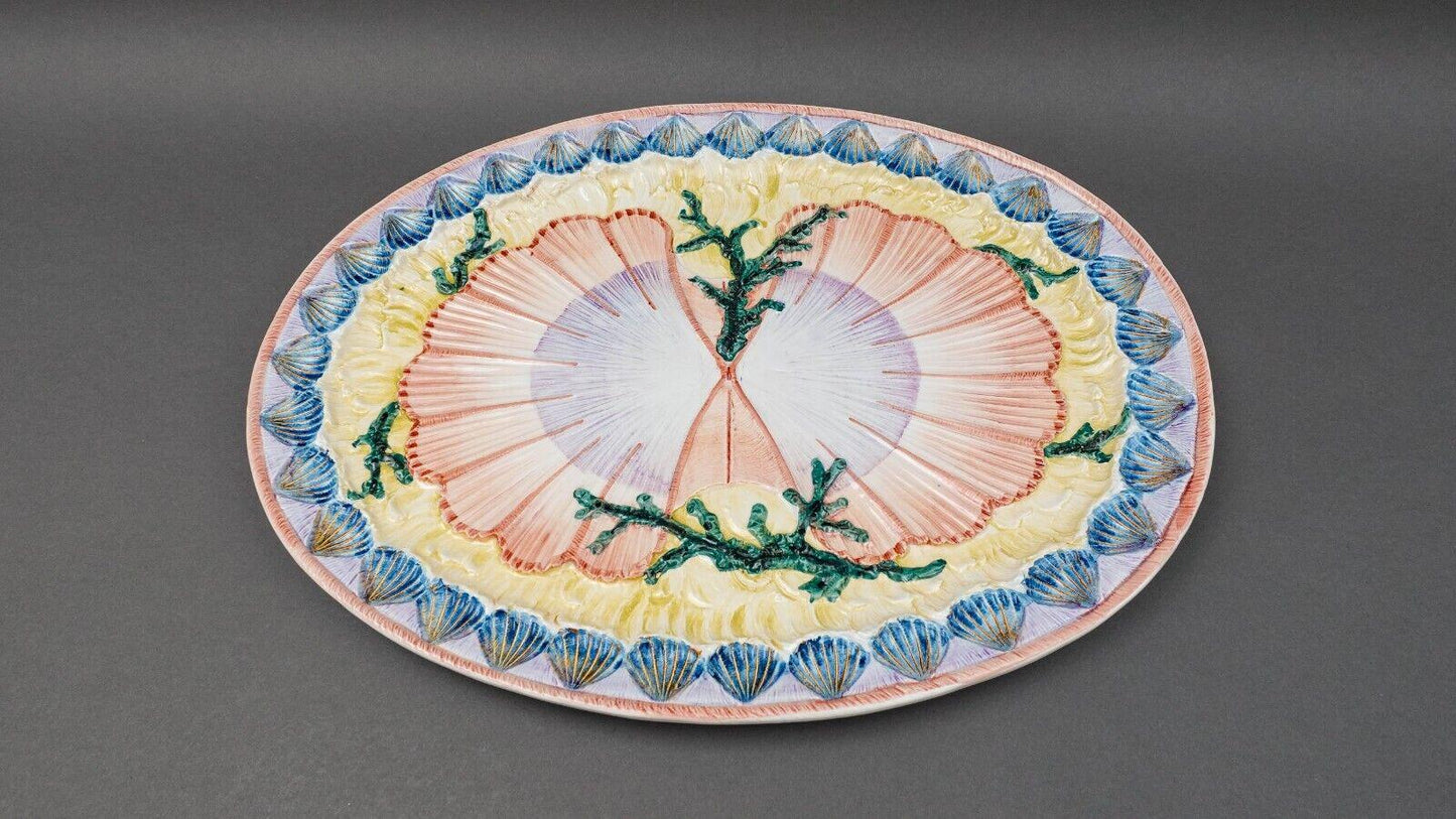 Vietri Italy Acquarello Shell Relief Pottery Large 19 3/8" Oval Serving Platter