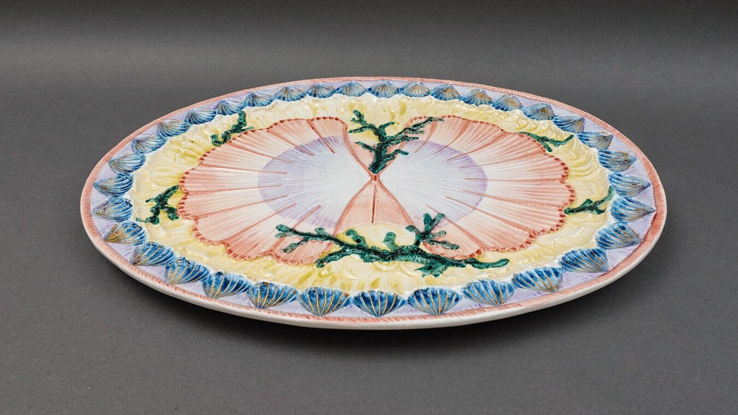 Vietri Italy Acquarello Shell Relief Pottery Large 19 3/8" Oval Serving Platter