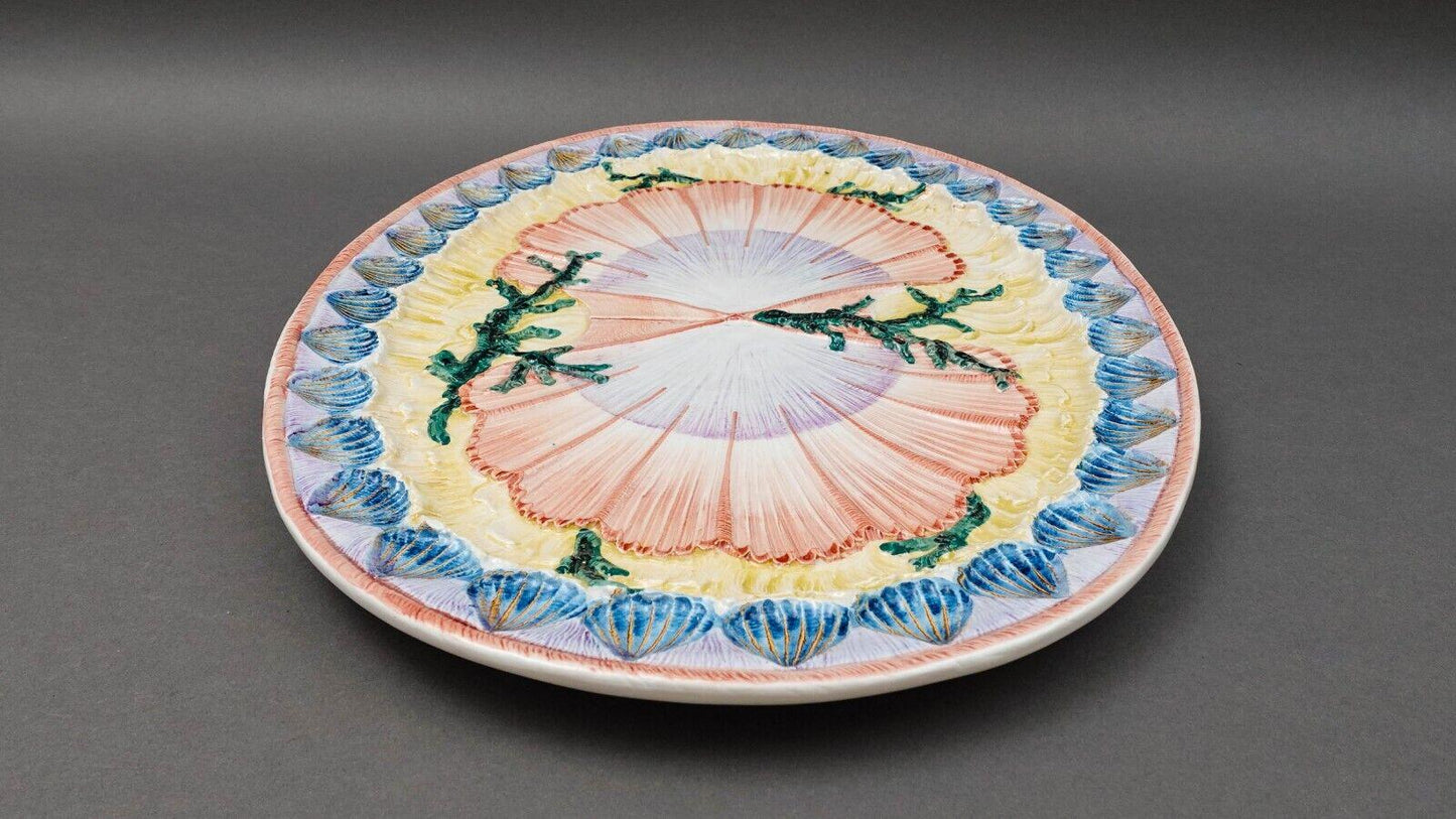 Vietri Italy Acquarello Shell Relief Pottery Large 19 3/8" Oval Serving Platter