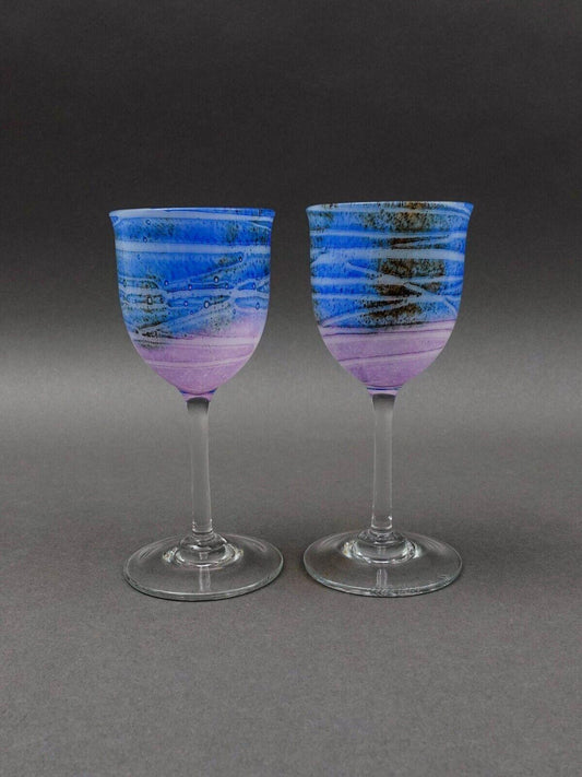 Steven Maslach 1978 Signed Volcano Ash Hand Blown 5 7/8" Cordial Glass Set Of 2