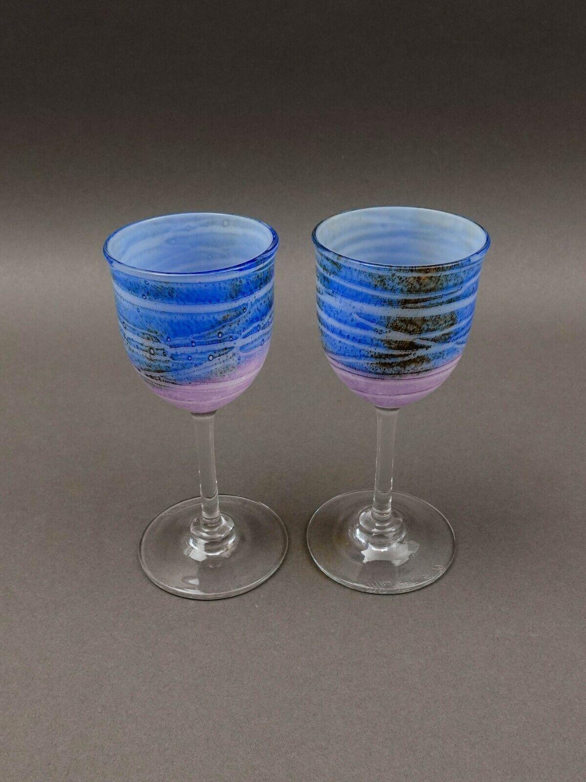 Steven Maslach 1978 Signed Volcano Ash Hand Blown 5 7/8" Cordial Glass Set Of 2