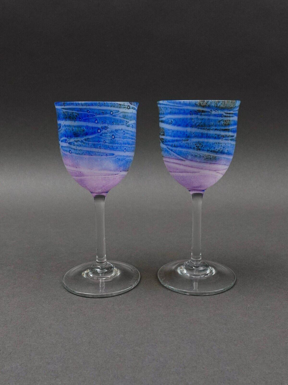 Steven Maslach 1978 Signed Volcano Ash Hand Blown 5 7/8" Cordial Glass Set Of 2