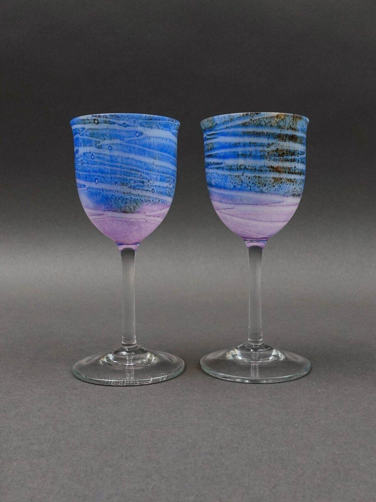 Steven Maslach 1978 Signed Volcano Ash Hand Blown 5 7/8" Cordial Glass Set Of 2