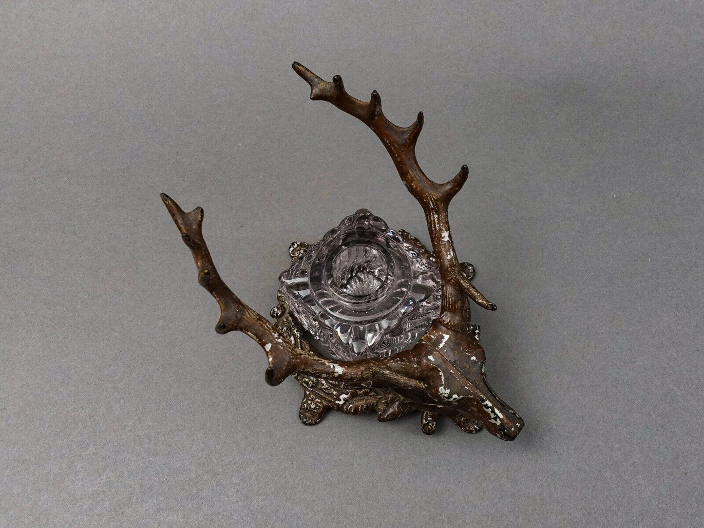 Bradley Hubbard Antique Deer Stag Elk Head Cast Inkwell With Glass Jar (No Lid)