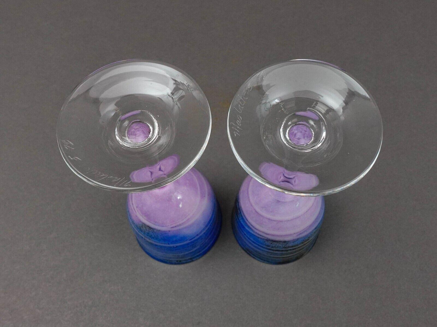 Steven Maslach 1978 Signed Volcano Ash Hand Blown 5 7/8" Cordial Glass Set Of 2