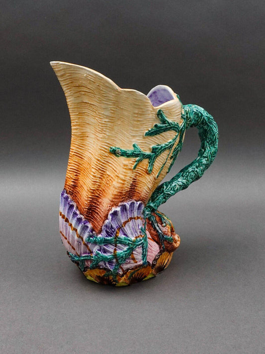 Vietri Italy Acquarello Majolica Sea Shells Seaweed Beverage Jug Pitcher 9 3/4"