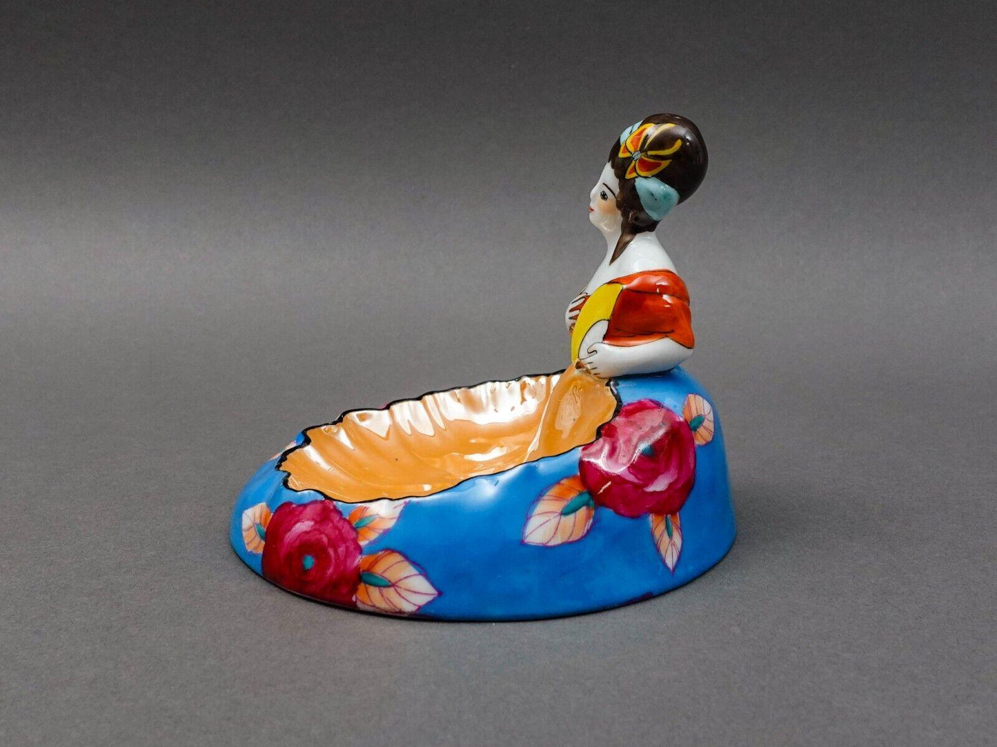 Noritake Japan Art Deco Hand Painted Lustre Figural Lady Porcelain Trinket Dish