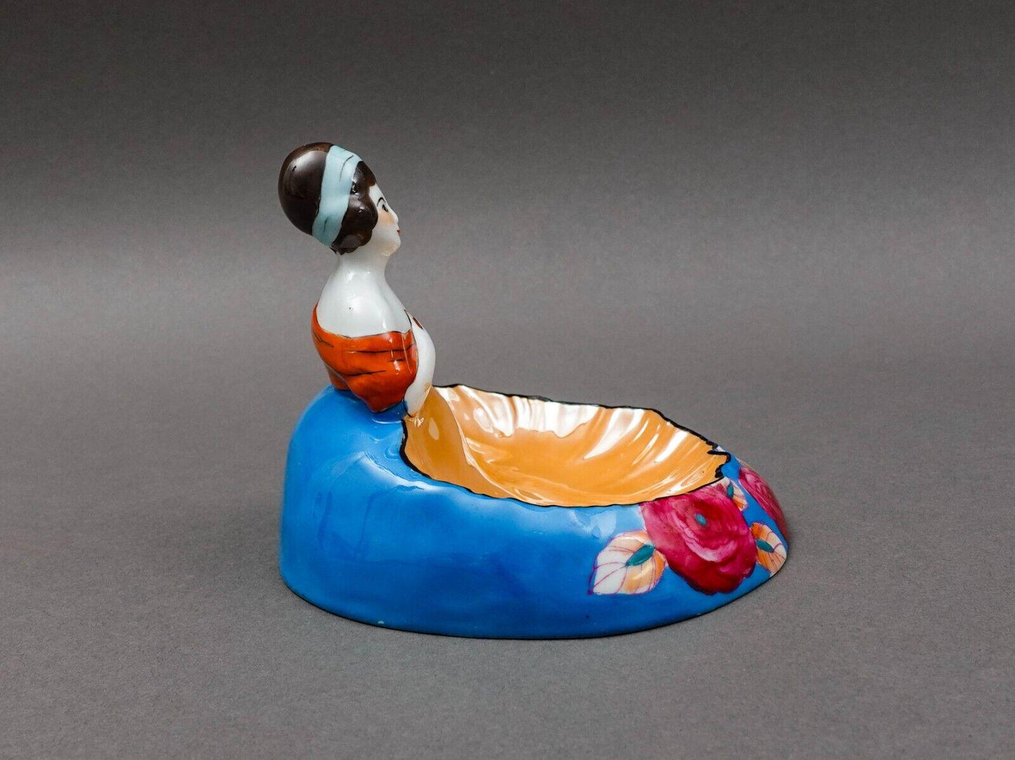 Noritake Japan Art Deco Hand Painted Lustre Figural Lady Porcelain Trinket Dish