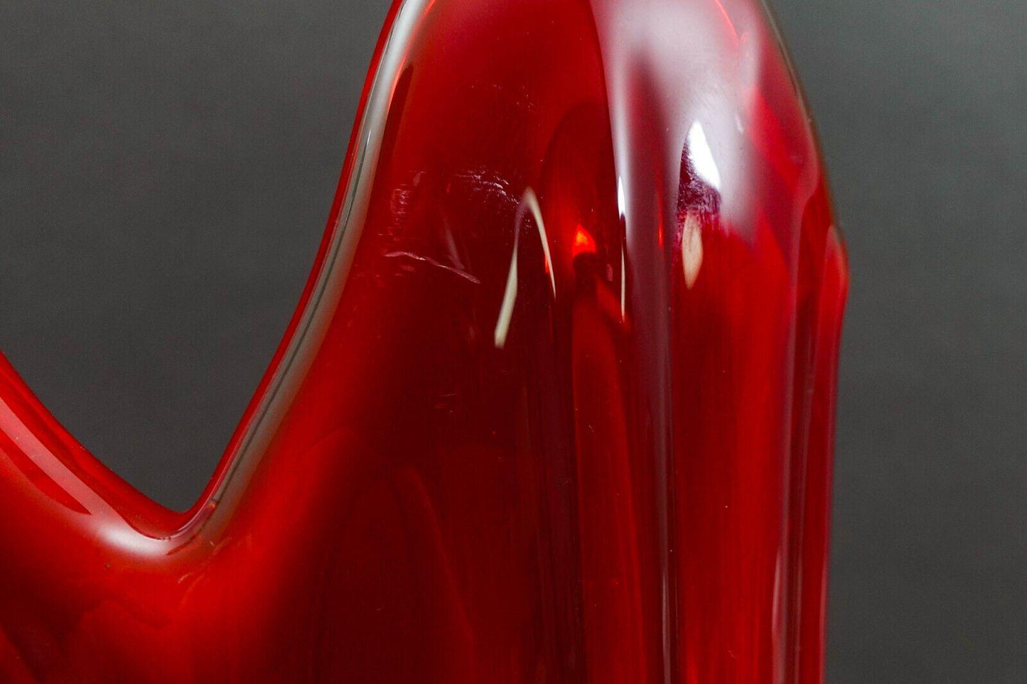 L.E. Smith Vintage MCM Large Red Art Glass Fat Bottom Ribbed Swung Vase 21 1/2"