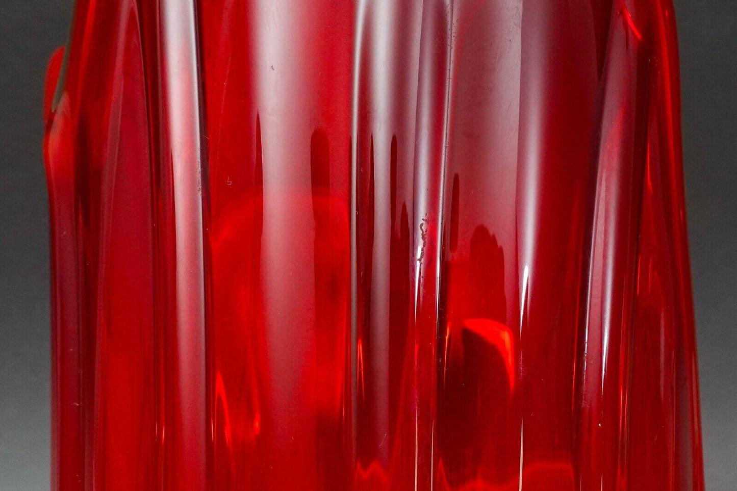 L.E. Smith Vintage MCM Large Red Art Glass Fat Bottom Ribbed Swung Vase 21 1/2"